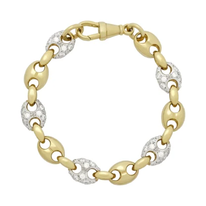 9ct Yellow Gold Gemstone Fancy Link Bracelet 7.5" 10mm