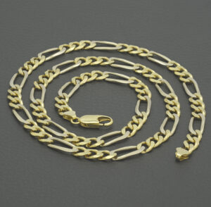 18ct Yellow &#038; White Gold Figaro Chain 23.5&#8243; 7mm
