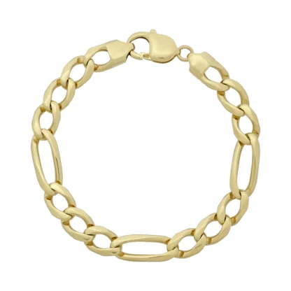 9ct Yellow Gold Figaro Bracelet 8" 9mm