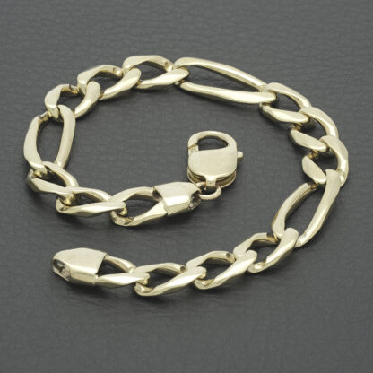 9ct Yellow Gold Figaro Bracelet 8" 9mm - Image 3