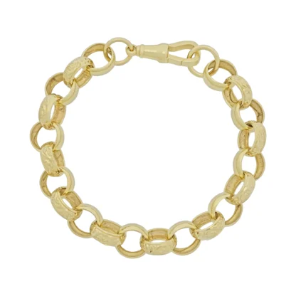 9ct Yellow Gold Patterned Belcher Bracelet 8.5" 12mm