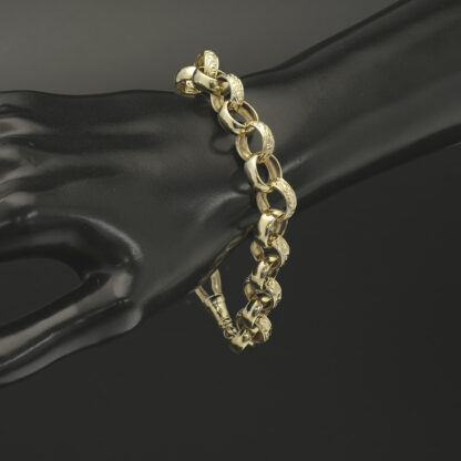9ct Yellow Gold Patterned Belcher Bracelet 8.5" 12mm - Image 2