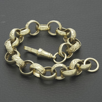 9ct Yellow Gold Patterned Belcher Bracelet 8.5" 12mm - Image 3