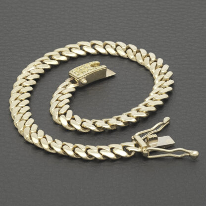 9ct Yellow Gold Diamond Clasp Cuban Bracelet 9" 7mm - Image 4
