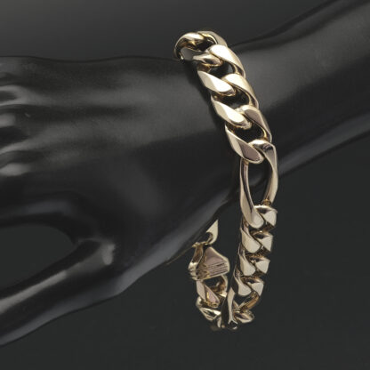 9ct Yellow Gold Figaro Bracelet 9'' 14mm - Image 3