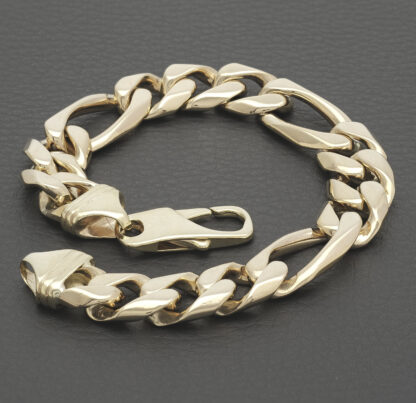 9ct Yellow Gold Figaro Bracelet 9'' 14mm - Image 4