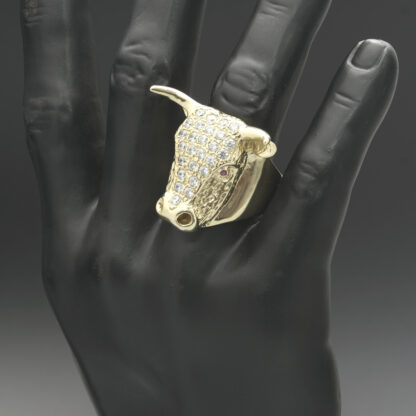 9ct Yellow Gold Gemstone Bull Ring - Image 4