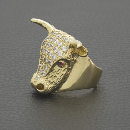9ct Yellow Gold Gemstone Bull Ring - Image 3