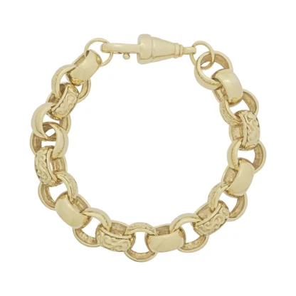 9ct Yellow Gold Patterned Belcher Bracelet 10" 15mm