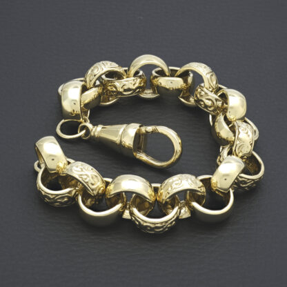9ct Yellow Gold Patterned Belcher Bracelet 10" 15mm - Image 2