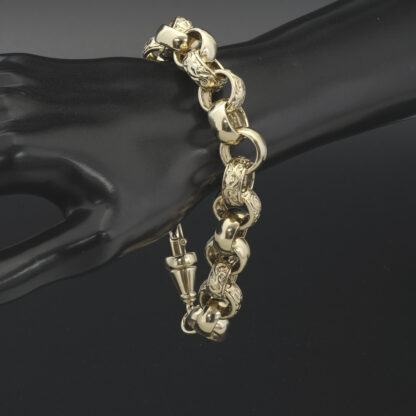 9ct Yellow Gold Patterned Belcher Bracelet 10" 15mm - Image 4