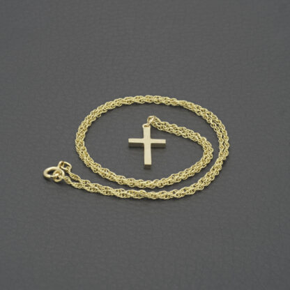 9ct Yellow Gold Fancy Link Chain & Cross Pendant 18" - Image 2