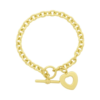 9ct Yellow Gold Belcher Bracelet & Heart Pendant 7.5"