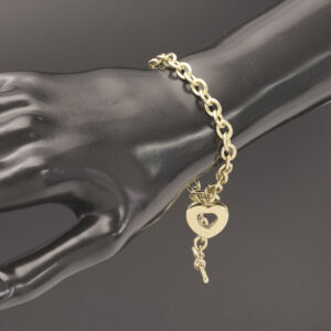 9ct Yellow Gold Belcher Bracelet &#038; Heart Pendant 7.5&#8243; 6mm