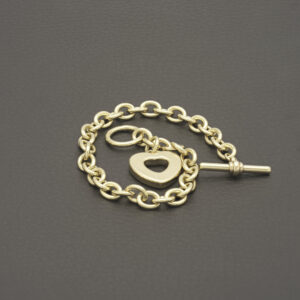 9ct Yellow Gold Belcher Bracelet &#038; Heart Pendant 7.5&#8243; 6mm