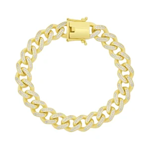 9ct Yellow Gold Gemstone Cuban Bracelet 7.5&#8243; 11mm