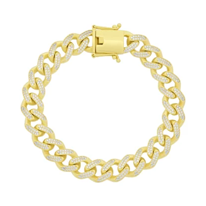 9ct Yellow Gold Gemstone Cuban Bracelet 7.5" 11mm