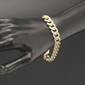 9ct Yellow Gold Gemstone Cuban Bracelet 7″ 11mm