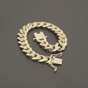 9ct Yellow Gold Gemstone Cuban Bracelet 7″ 11mm