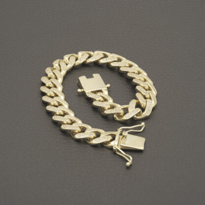 9ct Yellow Gold Gemstone Cuban Bracelet 7.5" 11mm - Image 4