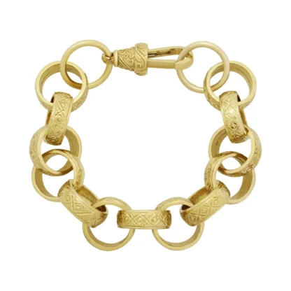 9ct Yellow Gold Patterned Belcher Bracelet 8.5" 18mm