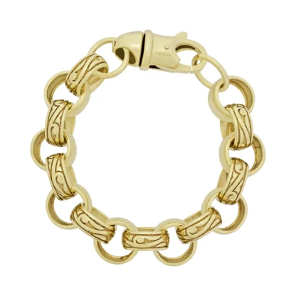9ct Yellow Gold Patterned Belcher Bracelet 7.5" 13mm