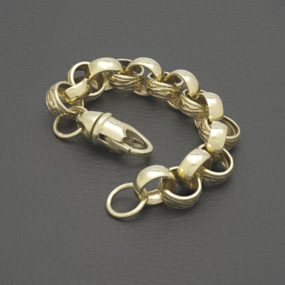 9ct Yellow Gold Patterned Belcher Bracelet 7.5" 13mm - Image 2