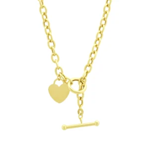 9ct Yellow Gold Belcher Chain With T-Bar &#038; Heart Pendant 17&#8243; 6mm