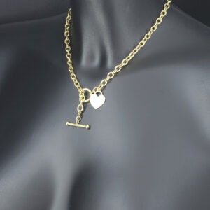 9ct Yellow Gold Belcher Chain With T-Bar &#038; Heart Pendant 17&#8243; 6mm