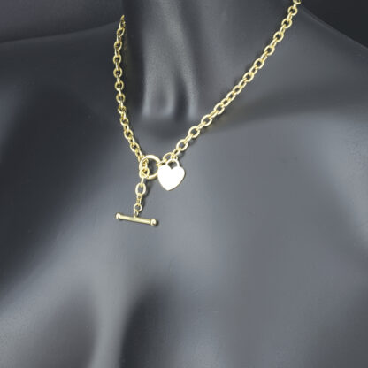 9ct Yellow Gold Belcher Chain With T-Bar & Heart Pendant 17" 6mm - Image 4
