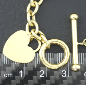 9ct Yellow Gold Belcher Chain With T-Bar &#038; Heart Pendant 17&#8243; 6mm