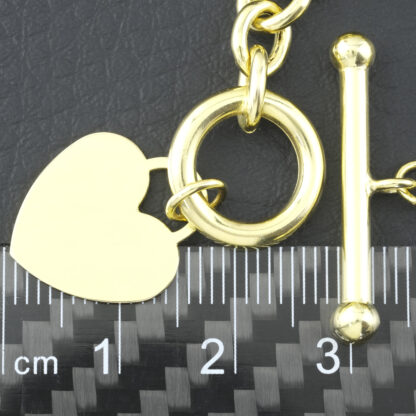 9ct Yellow Gold Belcher Bracelet With T-Bar & Heart Pendant 7.5" 6mm - Image 3