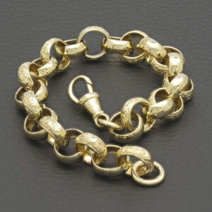 9ct Yellow Gold Patterned Belcher Bracelet 8.5&#8243; 10.5mm