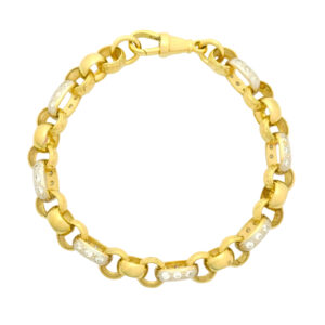 9ct Yellow Gold Gemstone Oval Round Belcher Bracelet 9″ 9.5mm