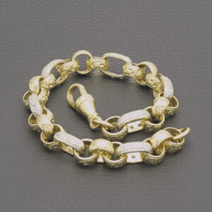 9ct Yellow Gold Gemstone Oval Round Belcher Bracelet 9&#8243; 9.5mm