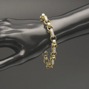 9ct Yellow Gold Gemstone Oval Round Belcher Bracelet 9&#8243; 9.5mm