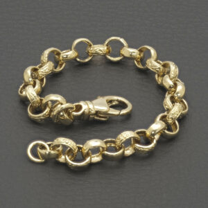 9ct Yellow Gold Patterned Belcher Bracelet 6.5&#8243; 7mm