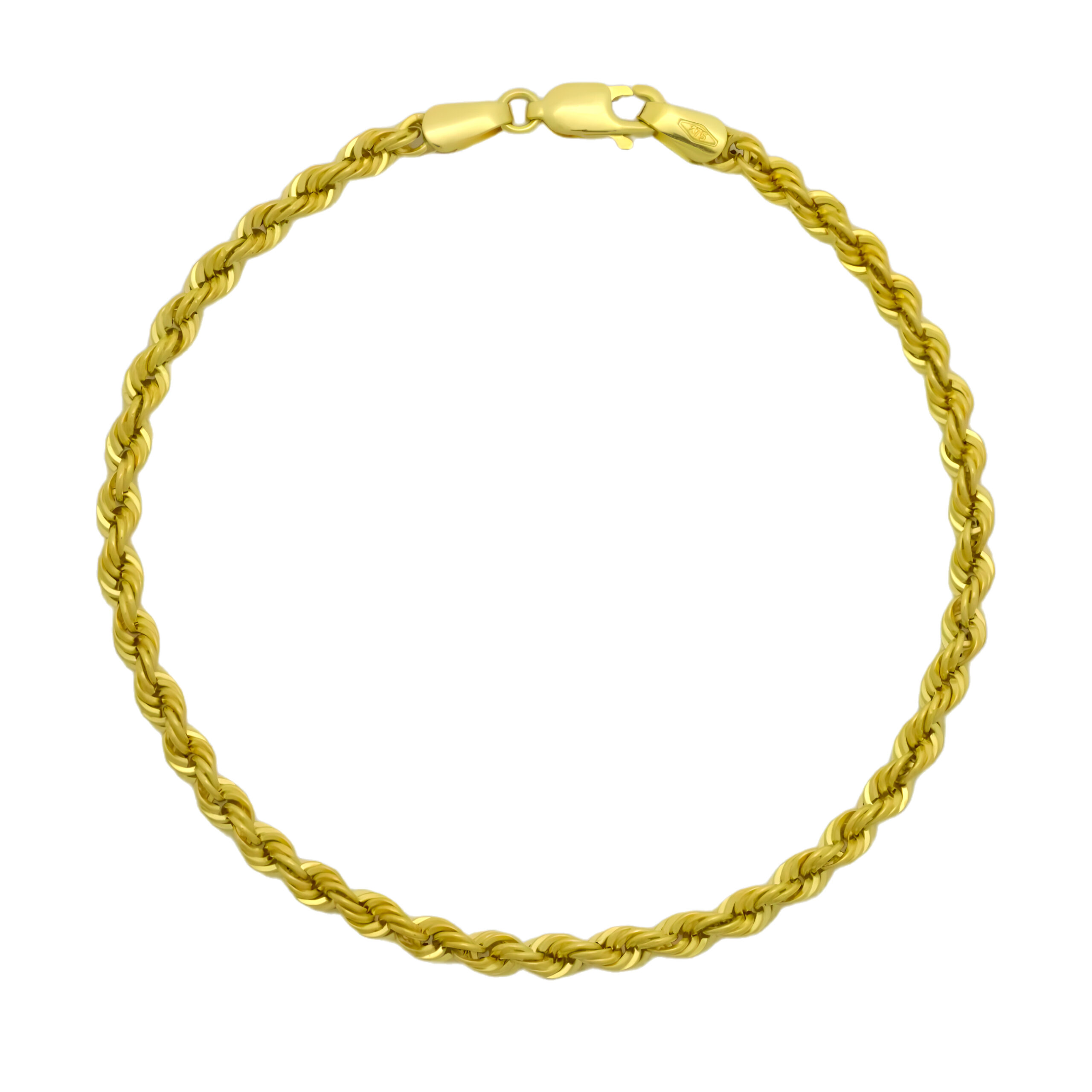 9ct Yellow Gold Rope Bracelet 7.5" 3.5mm
