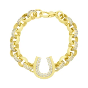 9ct Yellow Gold Gemstone Horseshoe Belcher Bracelet 5.5″ 8mm