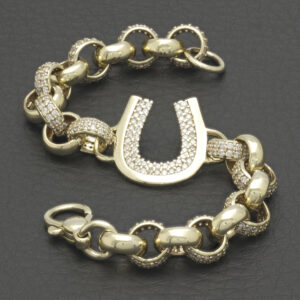 9ct Yellow Gold Gemstone Horseshoe Belcher Bracelet 5.5&#8243; 8mm