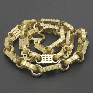 9ct Yellow Gold Stars &#038; Bars Chain 25.5&#8243; 14mm