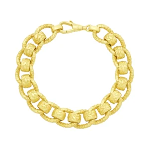 9ct Yellow Gold Patterned Roller Ball Bracelet 8″ 13mm