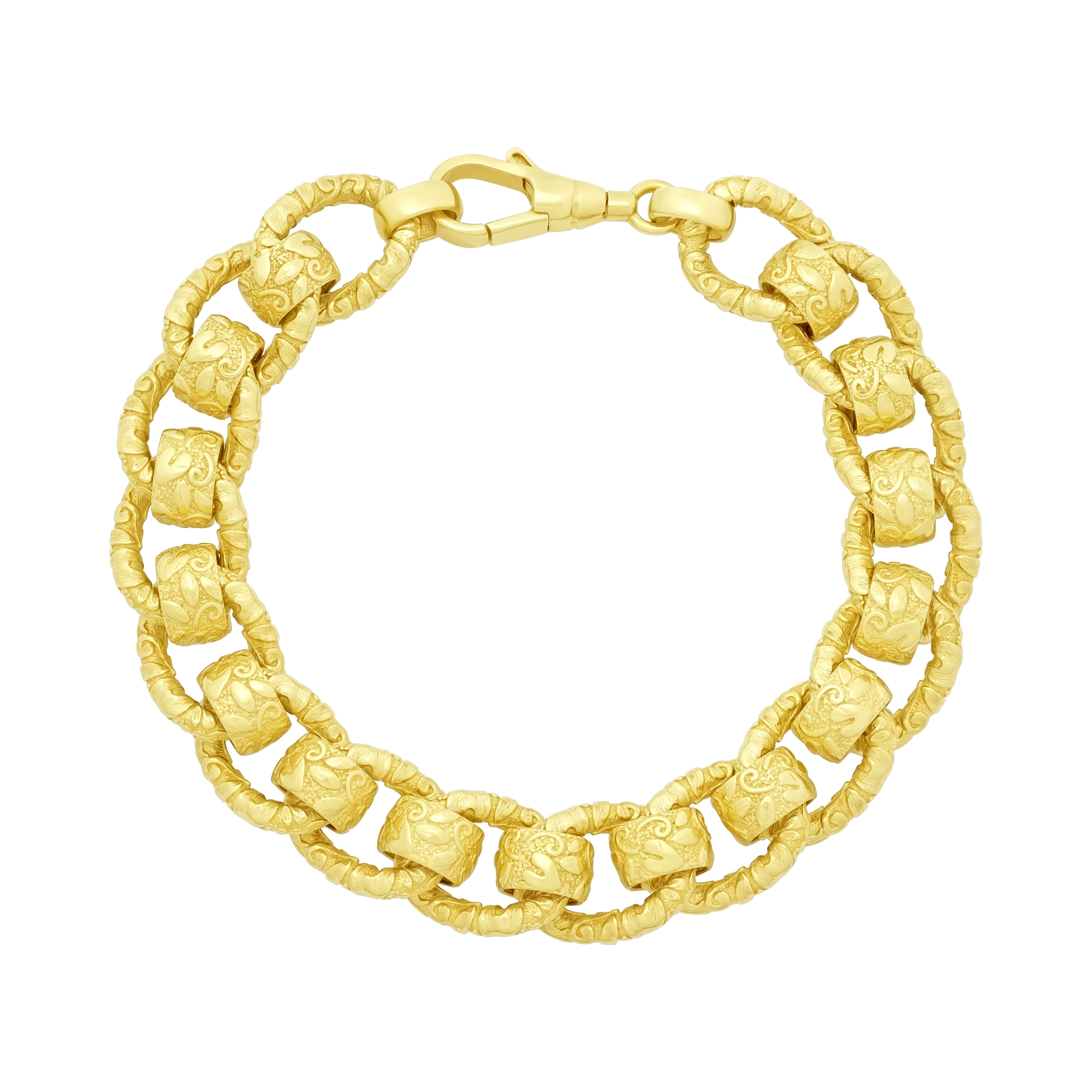 9ct Yellow Gold Patterned Roller Ball Bracelet 8" 13mm