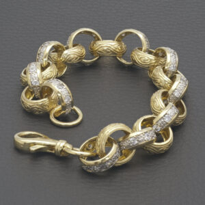 9ct Yellow Gold Gemstone Belcher Bracelet 8.5&#8243; 14mm