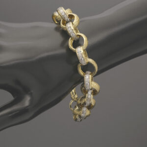 9ct Yellow Gold Gemstone Belcher Bracelet 8.5&#8243; 14mm