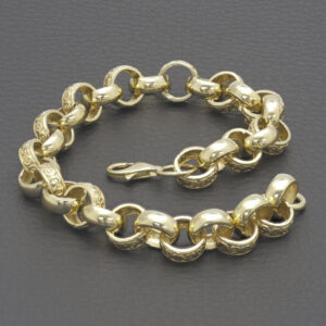 9ct Yellow Gold Patterned Belcher Bracelet 9&#8243; 10mm