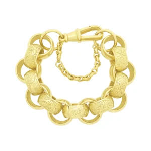 9ct Yellow Gold Patterned Belcher Bracelet 10″ 22mm