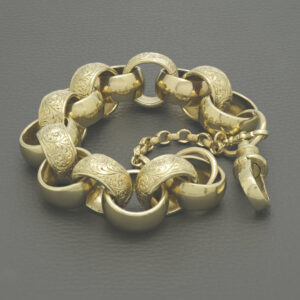 9ct Yellow Gold Patterned Belcher Bracelet 10″ 22mm