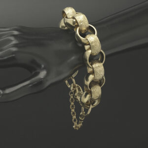 9ct Yellow Gold Patterned Belcher Bracelet 10″ 22mm