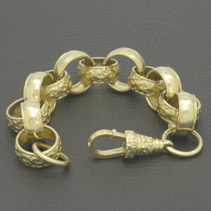 9ct Yellow Gold Patterned Belcher Bracelet 7″ 16.5mm